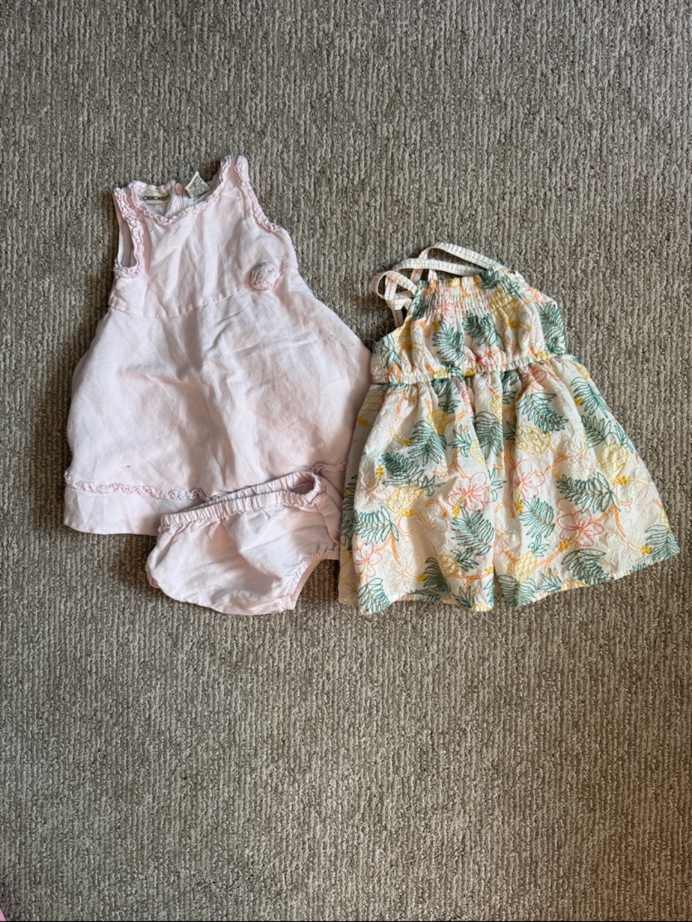 Summer Dress Bundle Vintage Pink Floral Baby Toddler Sleeveless Vacation 12M